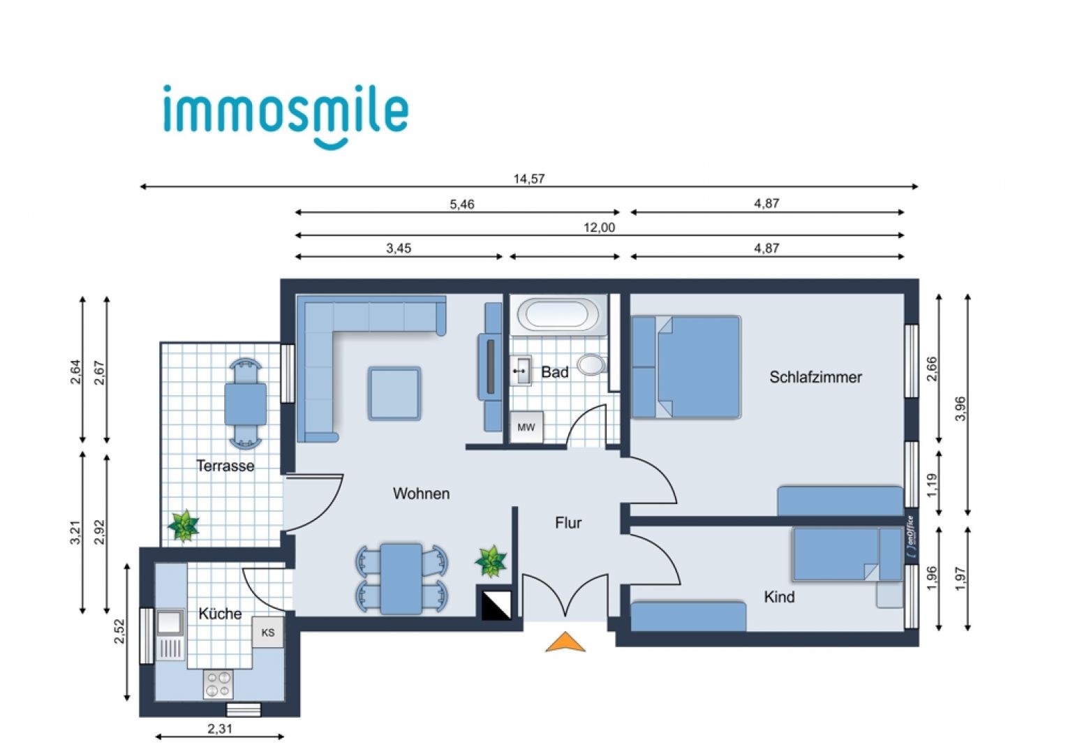 Terrasse • Gartenmitbenutzung • 3 Zimmer • Laminat • moderner Grundriss • Wanne • gleich anschauen!