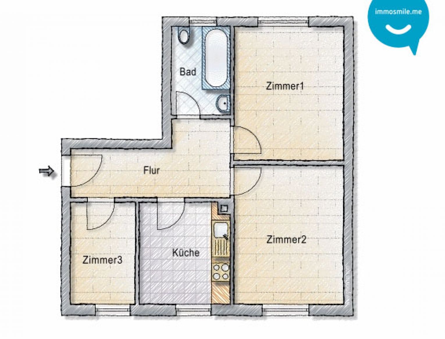 3-Zimmer Wohnung • Laminat • Tageslichtbad mit Wanne • Erdgesschoss • Kaßberg • Termin vereinbaren!