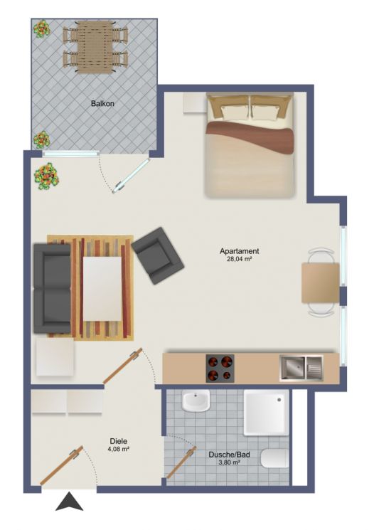 möbliert • 1-Raum Apartment • in Bernsdorf • modern • exklusiv • Balkon • Chemnitz • jetzt anrufen