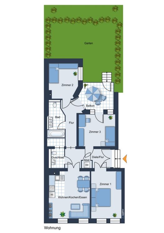 4-Raum Wohnung • Fußbodenheizung • Erdgeschoss • Garten • offene Küche • Sonnenberg • jetzt anrufen