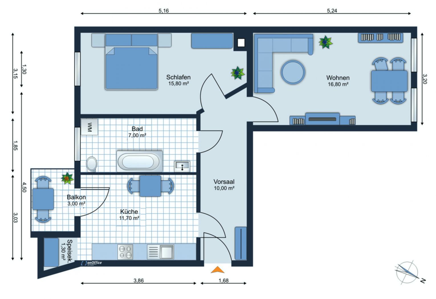 Südbalkon • Einbauküche • Laminat • bad mit Wanne und Fenster • 2-Raum Wohnung in Chemnitz • Mieten!