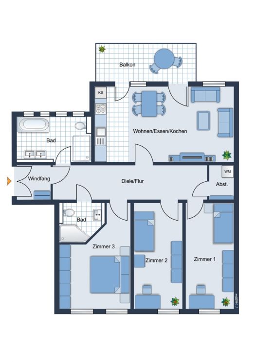 zur Miete • in Chemnitz • 4-Raum-Wohnung • mit Stellplatz • Balkon • Fußbodenheizung • modern