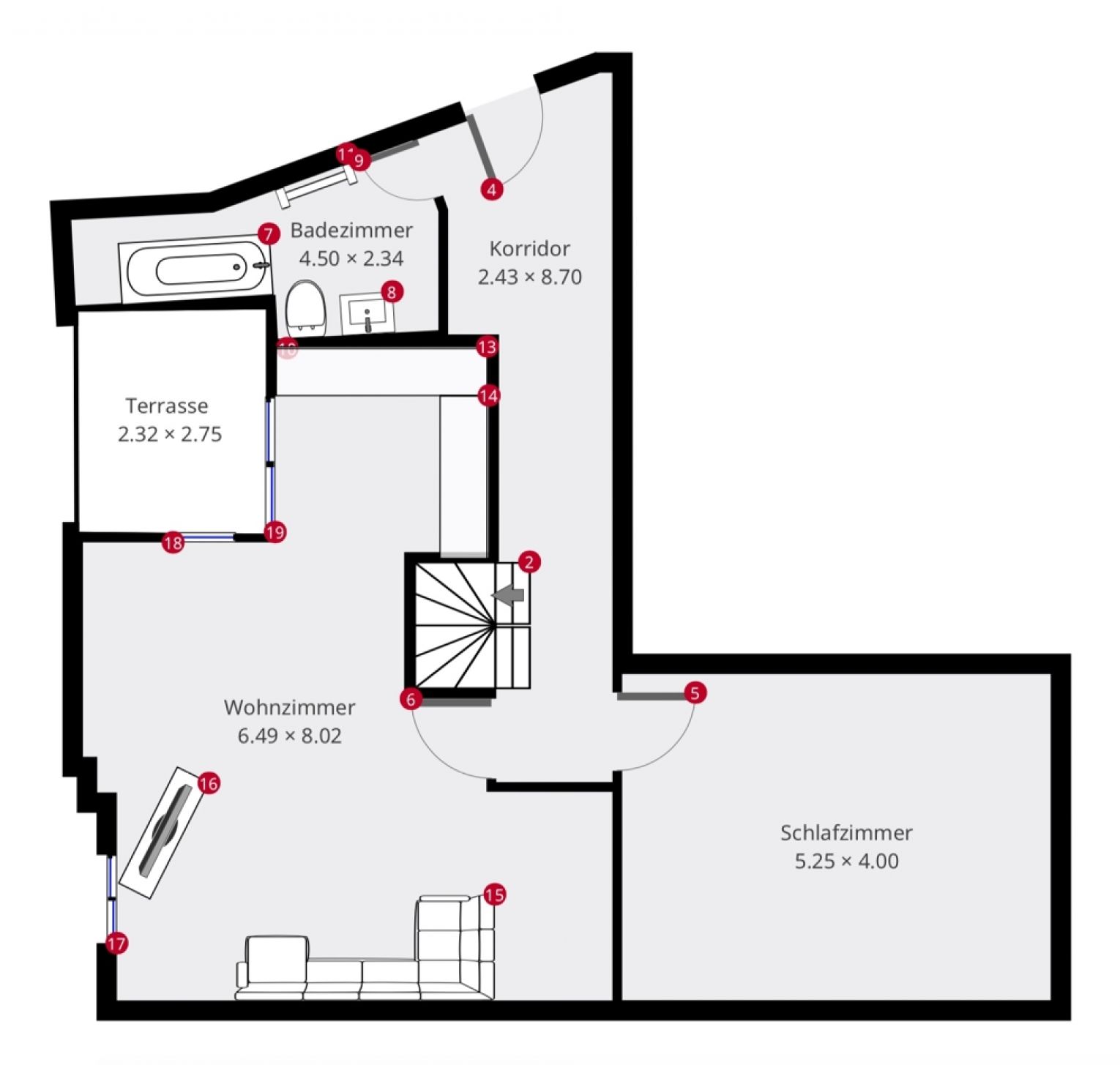 Dachterrasse • 3-Raum Wohnung in Chemnitz • 2 Bäder • Bernsdorf • Einbauküche • Maisonette