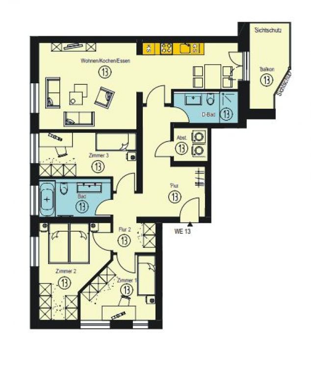 Sonnenberg • Chemnitz • Balkon • Fußbodenheizung • Erstbezug • Parkettboden • 4-Raum Wohnung