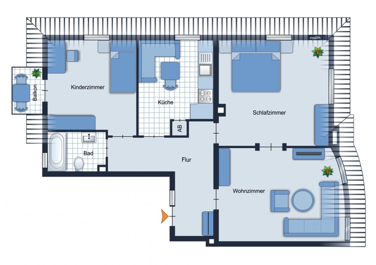 Balkon • 3-Zimmer • modernes Laminat • weiße Stiltüren • Gartennutzung • LED • modernes Bad • Mieten