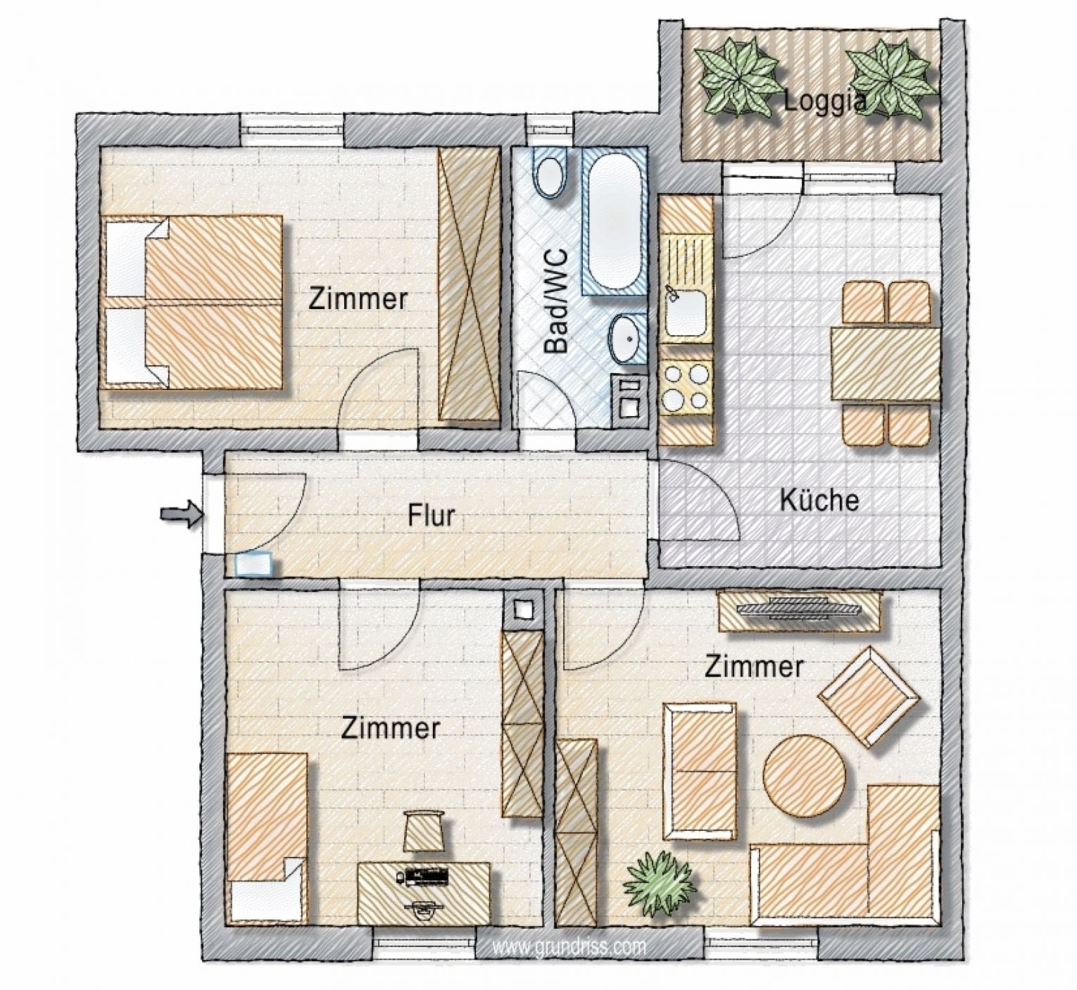 3-Raum • Balkon • Laminat • Tageslichtbad • Einbauküche • Stellplatz • Tageslichtbad • jetzt mieten