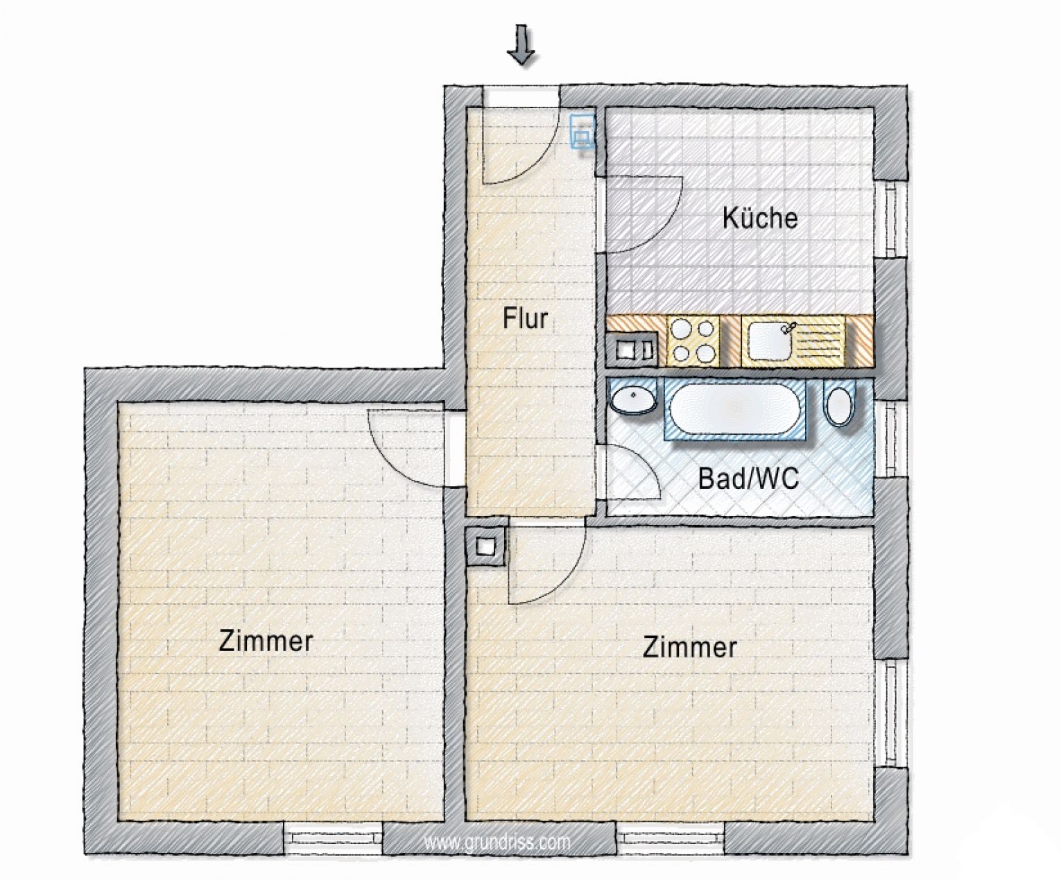 2-Zimmer Wohnung • Einbauküche • Laminat • Tageslichtbad mit Wanne • Stellplatz • Kaßberg • TOP